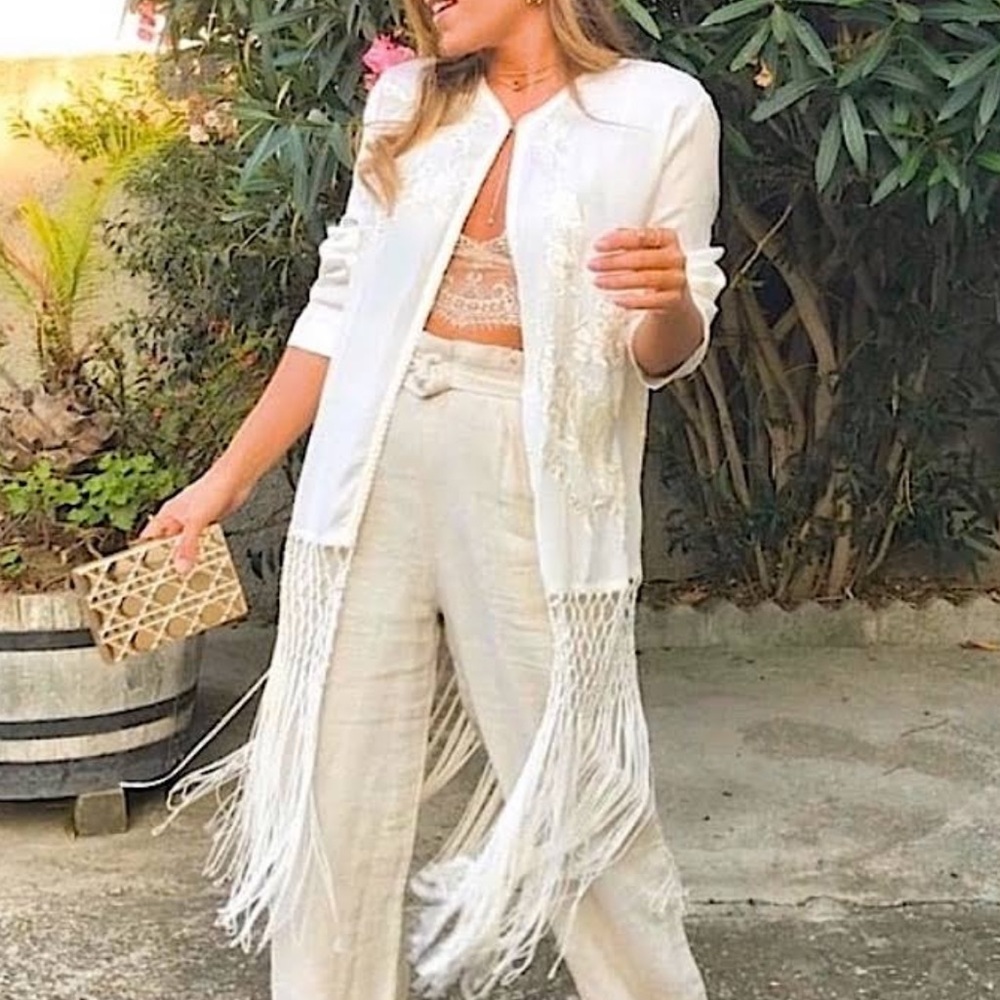 Zara embroidered kimono jacket with fringe.